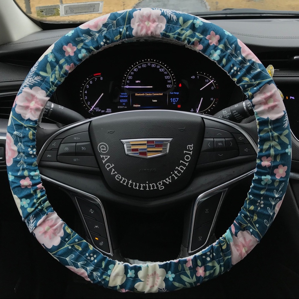 Navy - Boho Hippie Floral Steering Wheel Cover